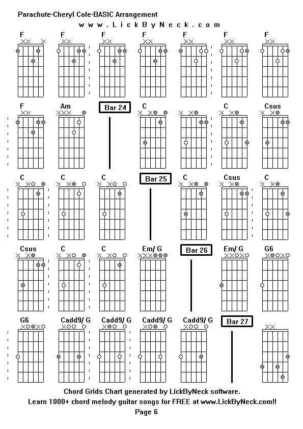 Chord Grids Chart of chord melody fingerstyle guitar song-Parachute-Cheryl Cole-BASIC Arrangement,generated by LickByNeck software.